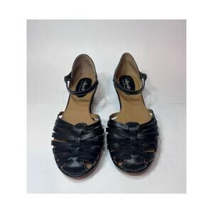 Softspots Tatianna Black Leather Ankle Strap Platform Sandals Size 10 M